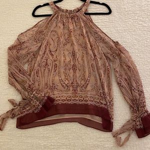 BCBG Halter Cold Shoulder Printed Top - Size S